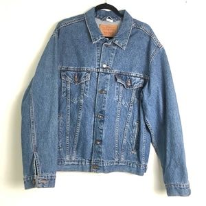 Levis Mens L Relaxed Trucker Denim Jacket Blue Jean Flap Pockets